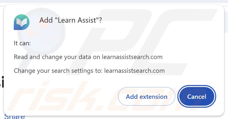 Learn Assist navigateur pirate demandant des autorisations