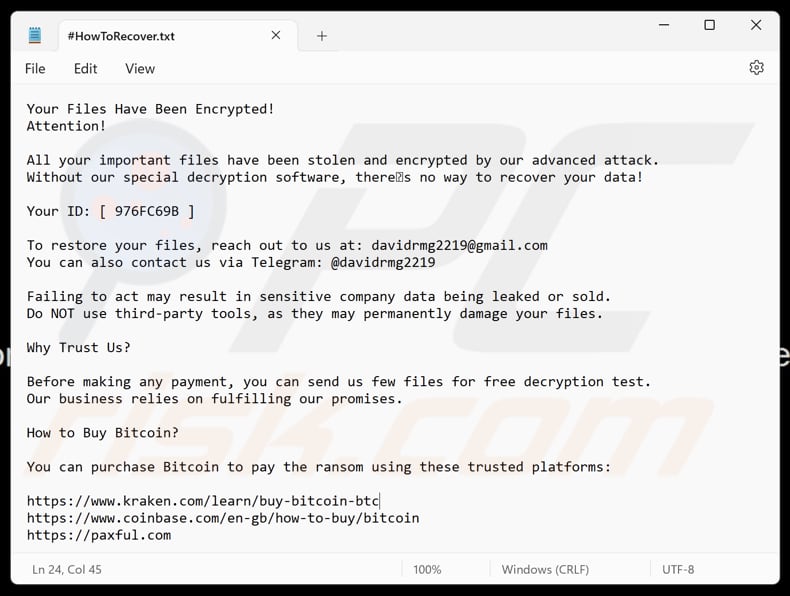 Lord ransomware fichier texte (HowToRecover.txt)