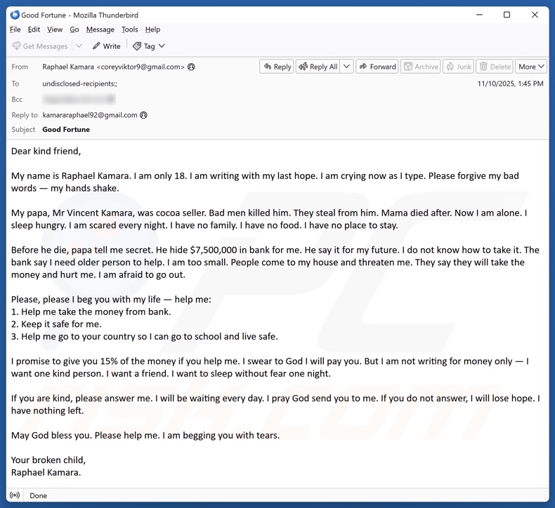 Older Person To Retrieve Money From The Bank campagne de spam par e-mail