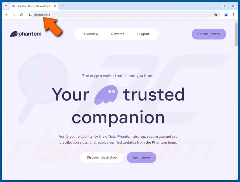 Site web frauduleux Phantom Airdrop