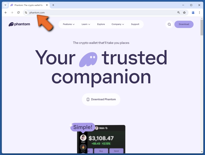 Apparence du véritable site web Phantom (phantom.com)