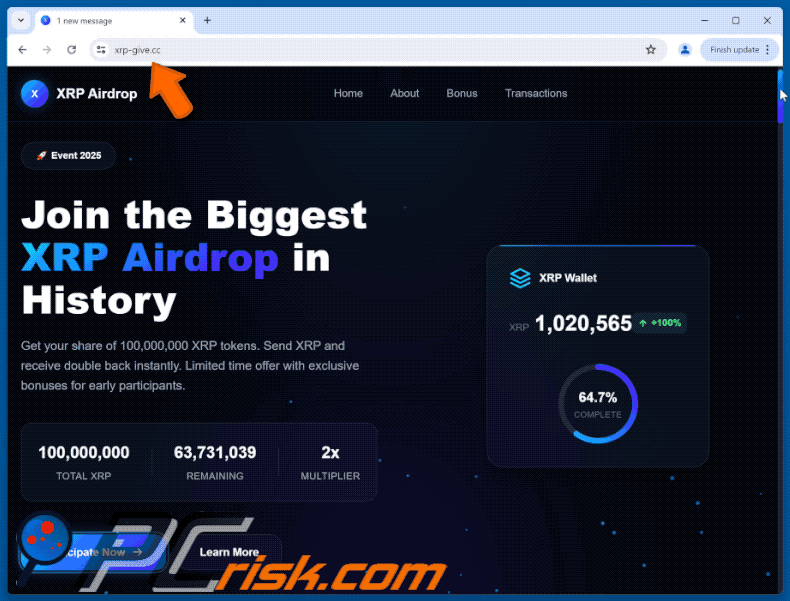 Apparition du faux site web Ripple (XRP) Airdrop (GIF)