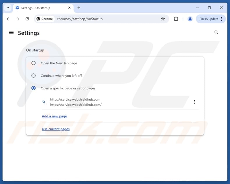 Supprimer service.webshieldhub.com de la page d'accueil de Google Chrome