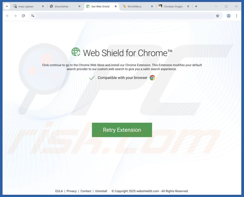 Site web utilisé pour promouvoir Web Shield, un pirate de navigateur pour Chrome.