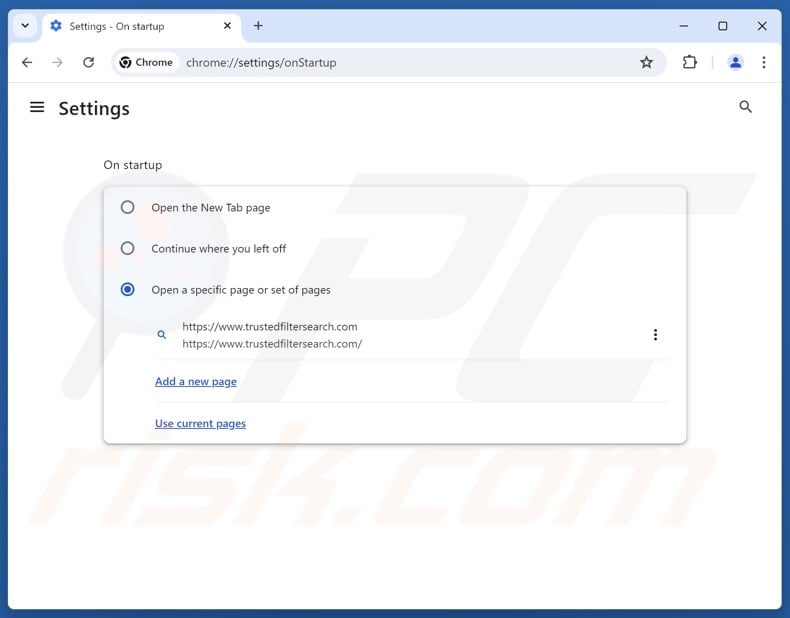 Supprimer trustedfiltersearch.com de la page d'accueil de Google Chrome