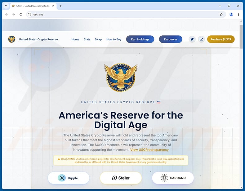 Réel United States Crypto Reserve ($USCR) website (uscr.xyz)