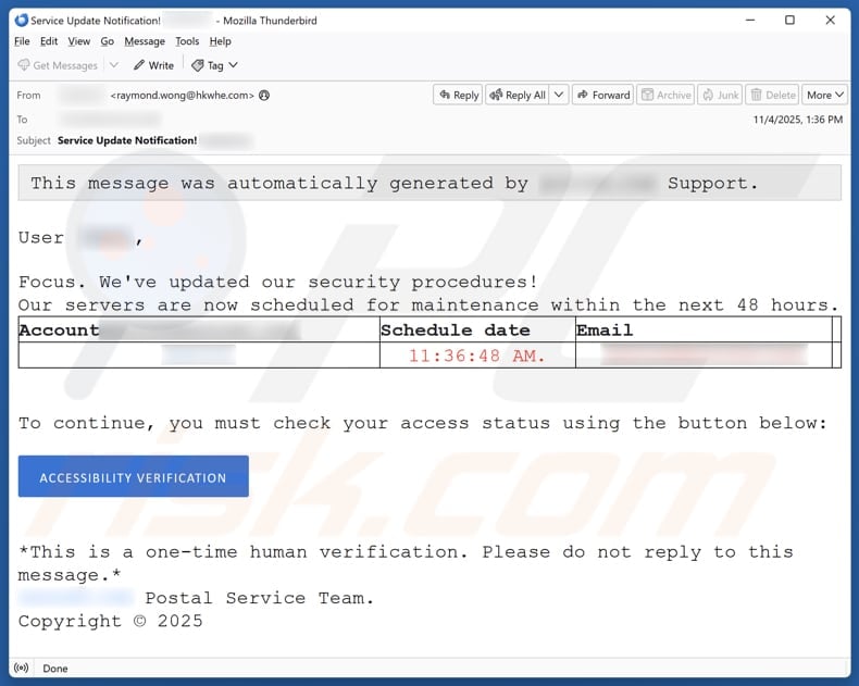 Email Account Failure Notice campagne de spam par e-mail