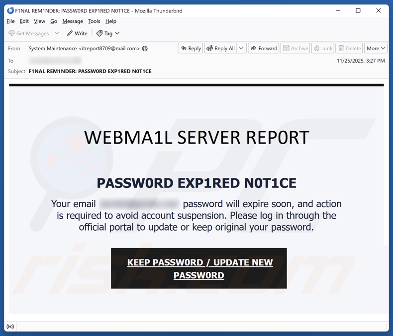 Webmail Server Report campagne de spam par e-mail