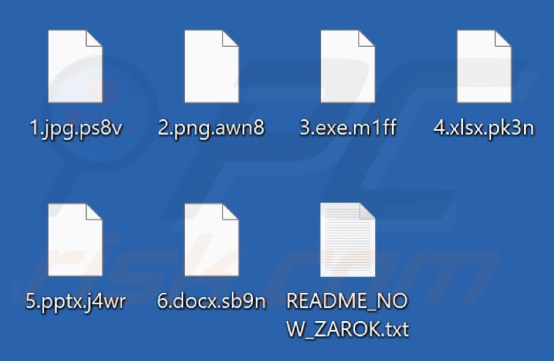 Fichiers cryptés par le ransomware Zarok (extension aléatoire)