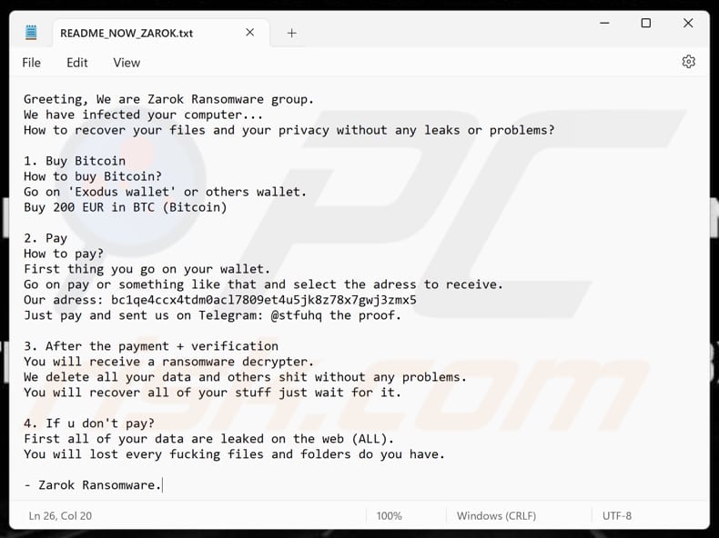 Zarok ransomware fichier texte (README_NOW_ZAROK.txt)