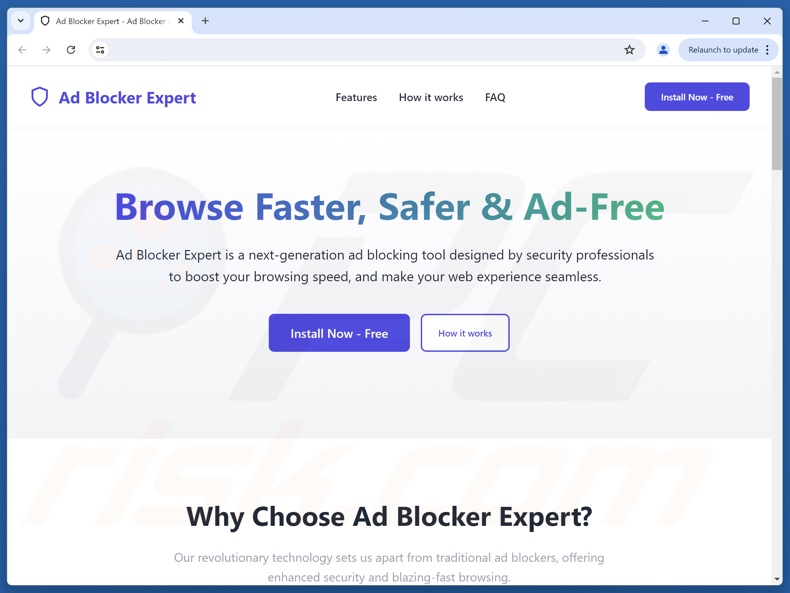 Site web faisant la promotion du logiciel publicitaire AdBlocker Expert