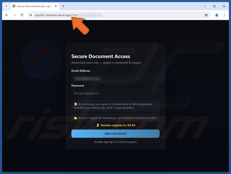 Contract Quote Page frauduleuse d'arnaque par e-mail