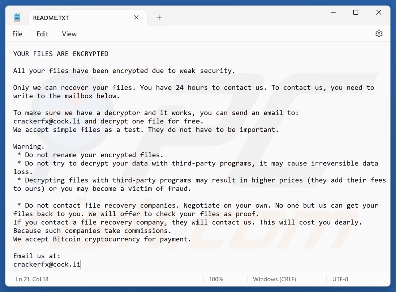 Cracker (Beast) ransomware demande de rançon (README.TXT)