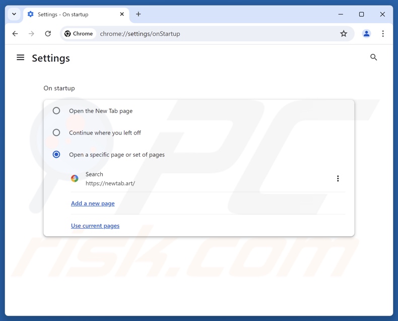 Supprimer newtab.art de la page d'accueil de Google Chrome