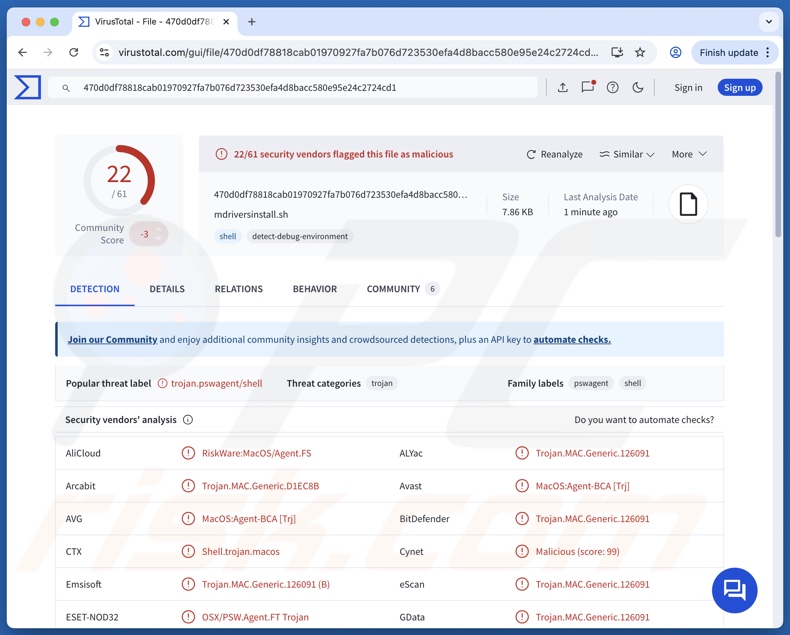 Détections du malware NovaStealer sur VirusTotal