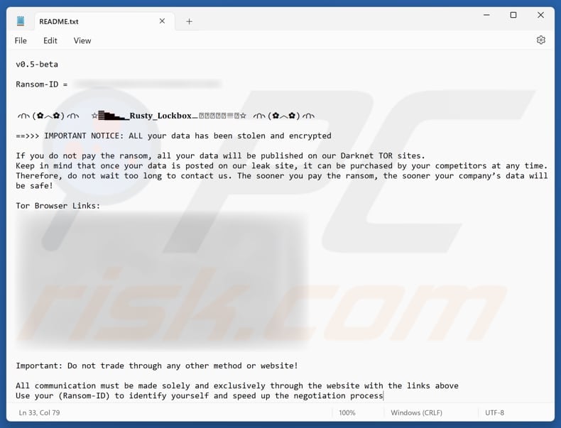 Rusty Lockbox ransomware fichier texte (README.txt)