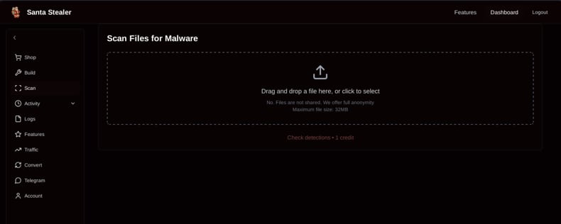 Panneau d'administration du malware SantaStealer