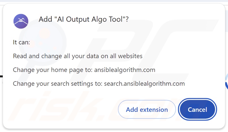 Le pirate de navigateur AI Output Algo Tool demande des autorisations