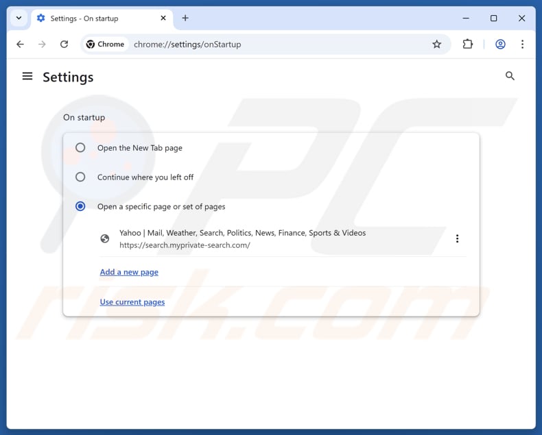 Supprimer search.myprivate-search.com de la page d'accueil de Google Chrome
