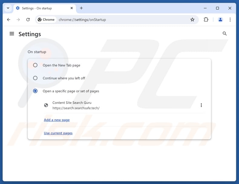 Suppression de search.searchsafe.tech de la page d'accueil Google Chrome