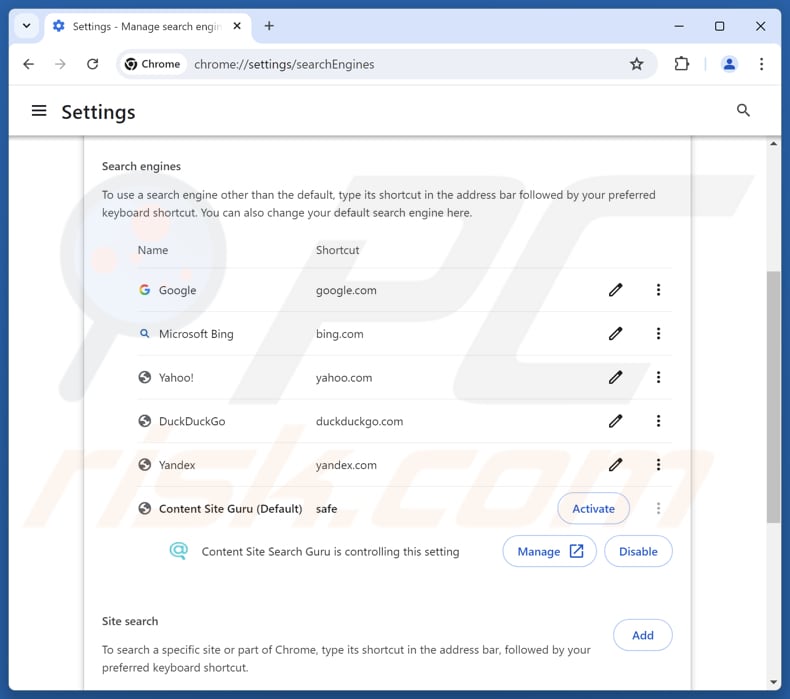 Suppression de search.searchsafe.tech du moteur de recherche par défaut de Google Chrome