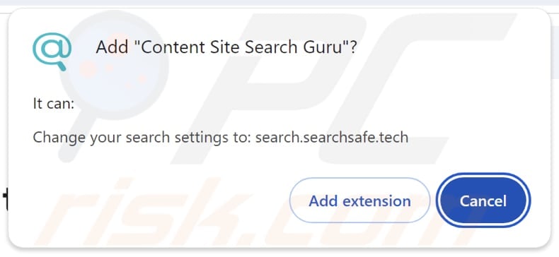Le pirate de navigateur Content Site Search Guru demandant des autorisations