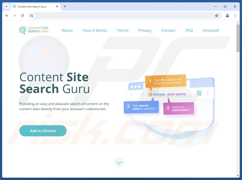 Site web utilisé pour promouvoir le pirate de navigateur Content Site Search Guru