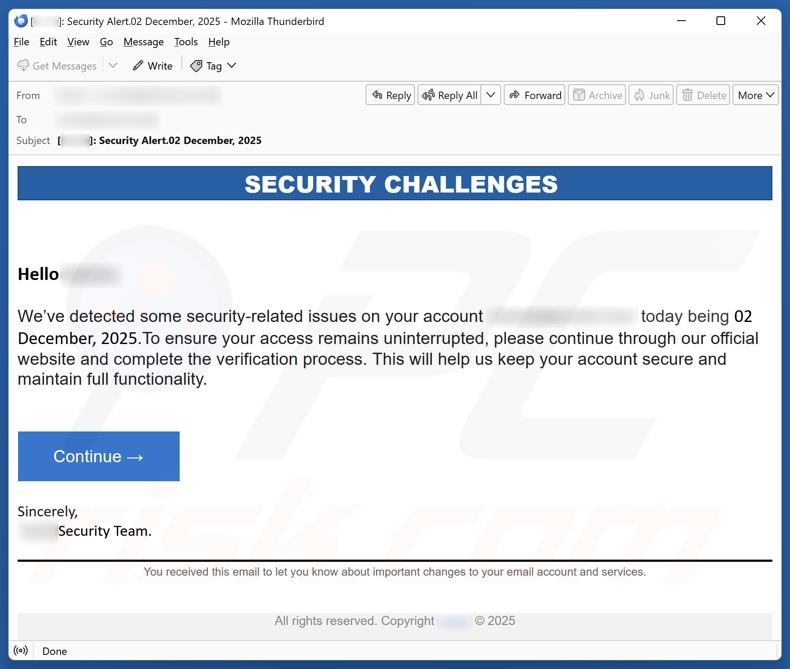 Security Challenges campagne de spam par e-mail