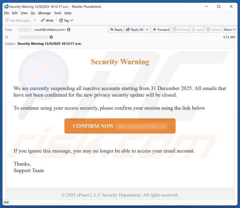 Security Warning campagne de spam par e-mail