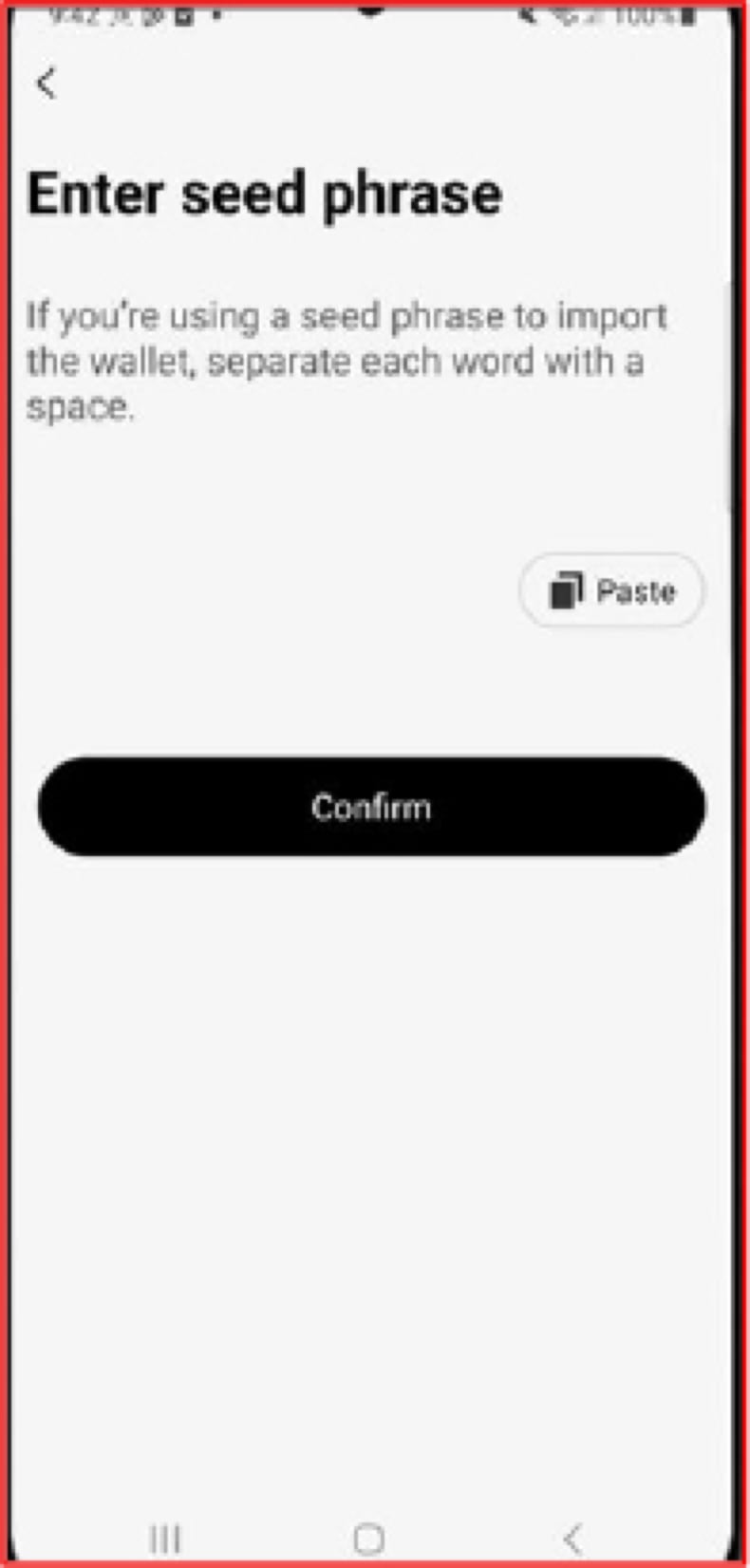 SeedSnatcher malware fausse page de portefeuille d'importation (source : cyfirma.com)