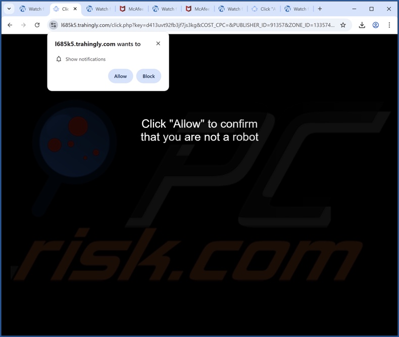 trahingly[.]com pop-up redirections