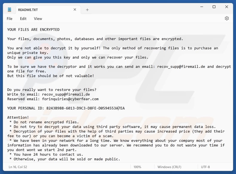 Fichier texte de sauvegarde ransomware (README.TXT)