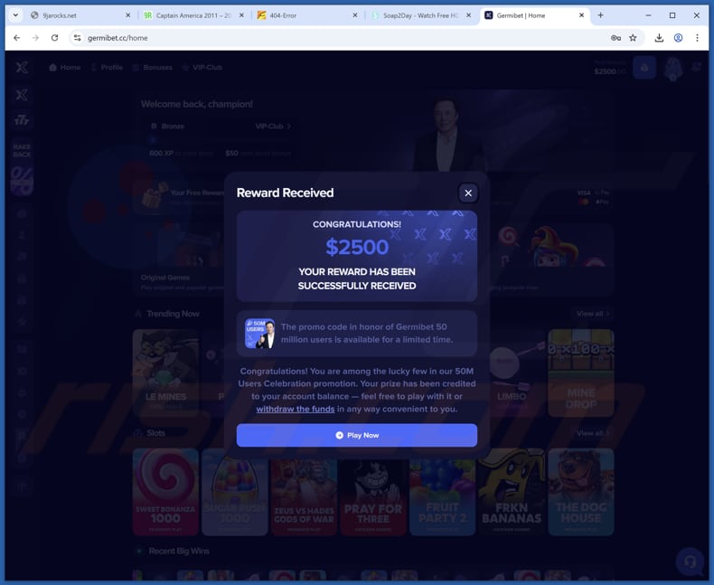 Arnaque Elon Musk Giveaway fausse récompense