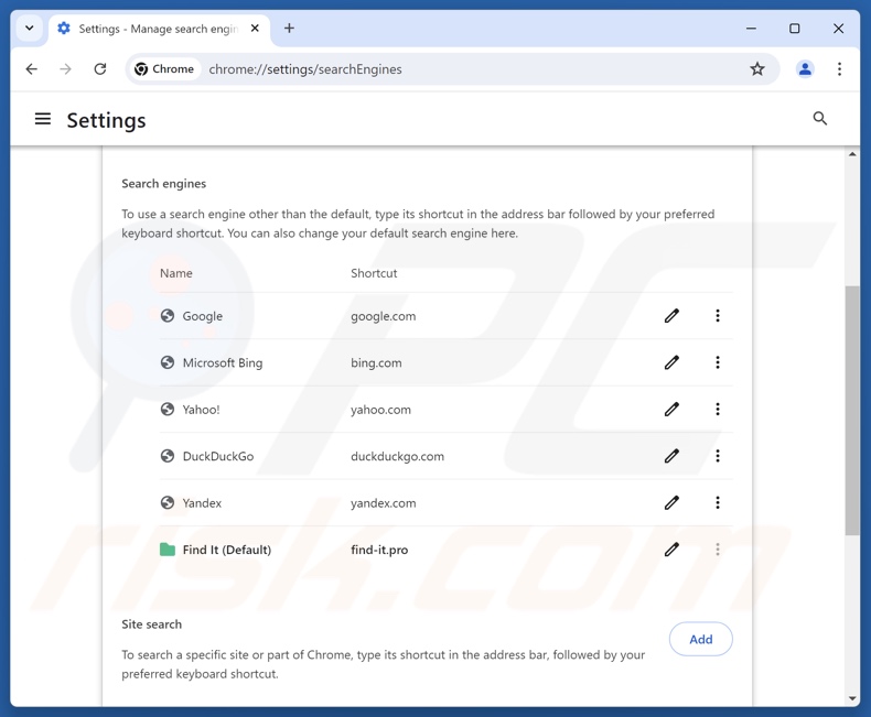 Suppression de find-it.pro du moteur de recherche par défaut de Google Chrome
