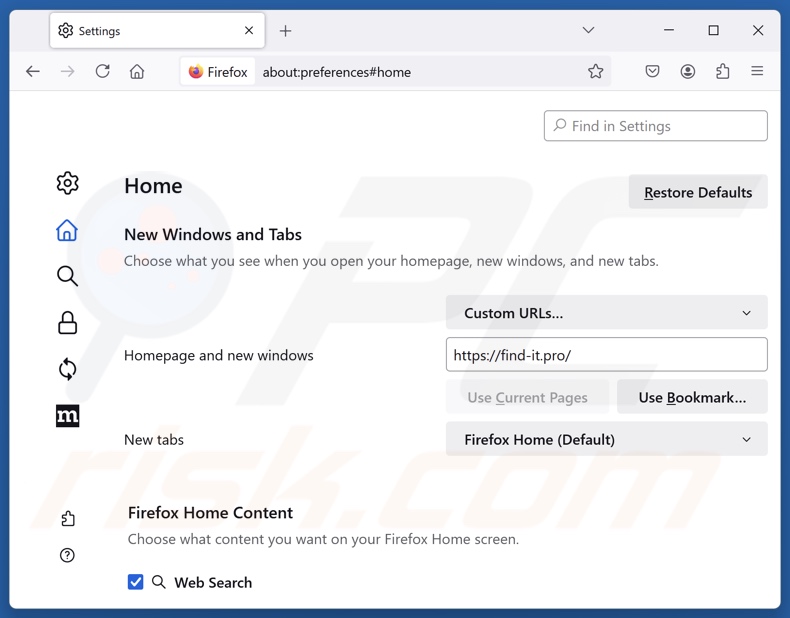 Suppression de find-it.pro de la page d'accueil Mozilla Firefox