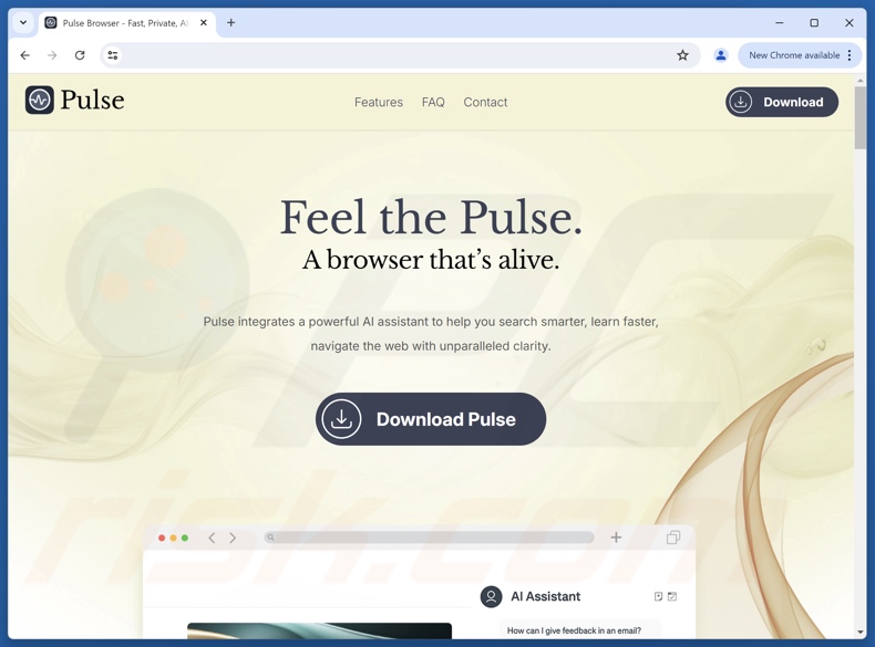 Site Web utilisé pour promouvoir le PUA Pulse