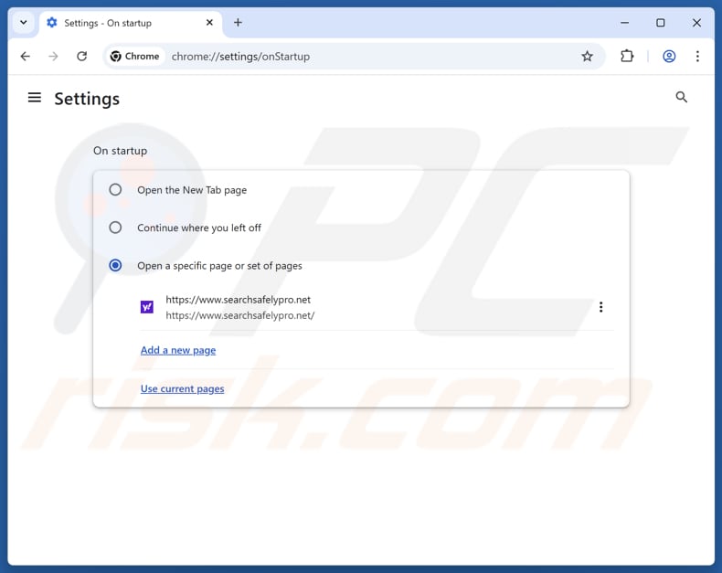 Supprimer searchsafelypro.net de la page d'accueil de Google Chrome