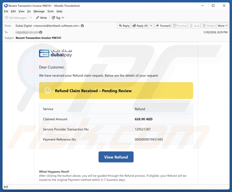 Dubai Pay - Refund Claim campagne de spam par e-mail