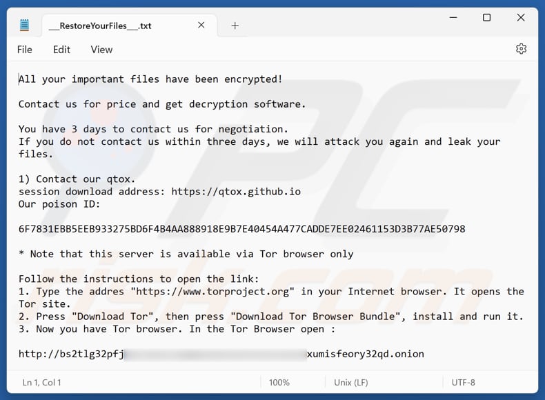 Fichier texte du ransomware Reynolds (___RestoreYourFiles___.txt)