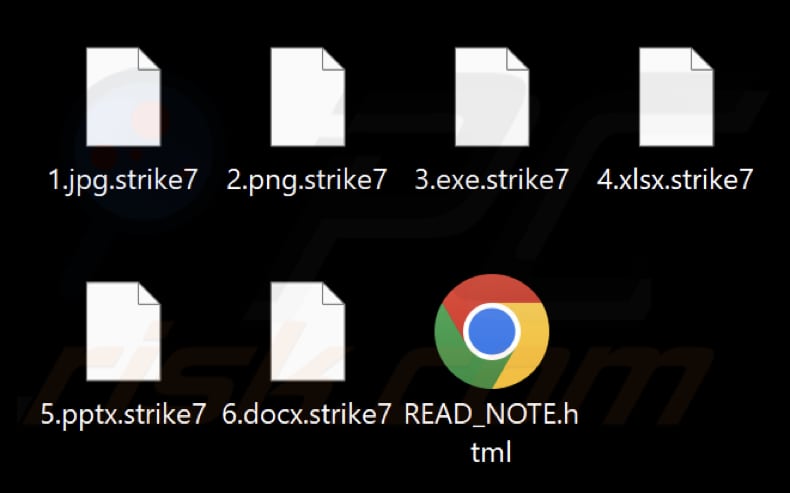 Fichiers chiffrés par le ransomware Strike (extension .strike7)