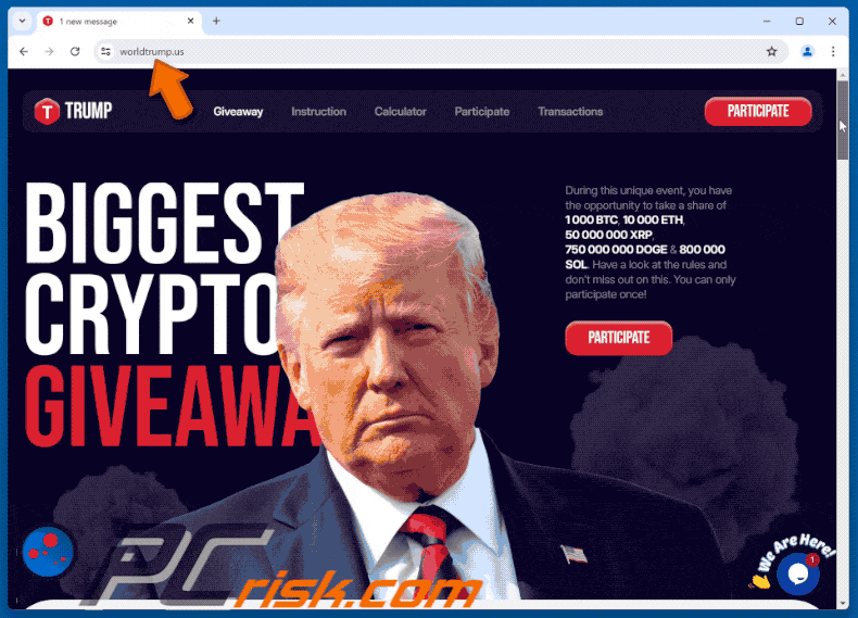 Apparition de l'arnaque Trump Crypto Giveaway