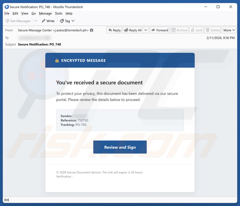 You've Received A Secure Document campagne de spam par e-mail