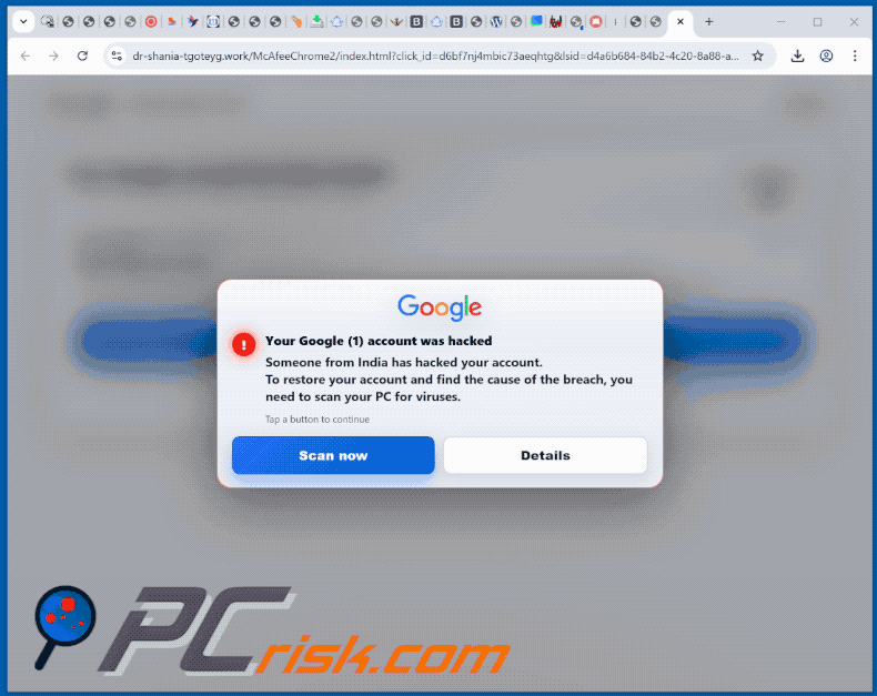 Apparence de Your Google Account Was Hacked arnaque