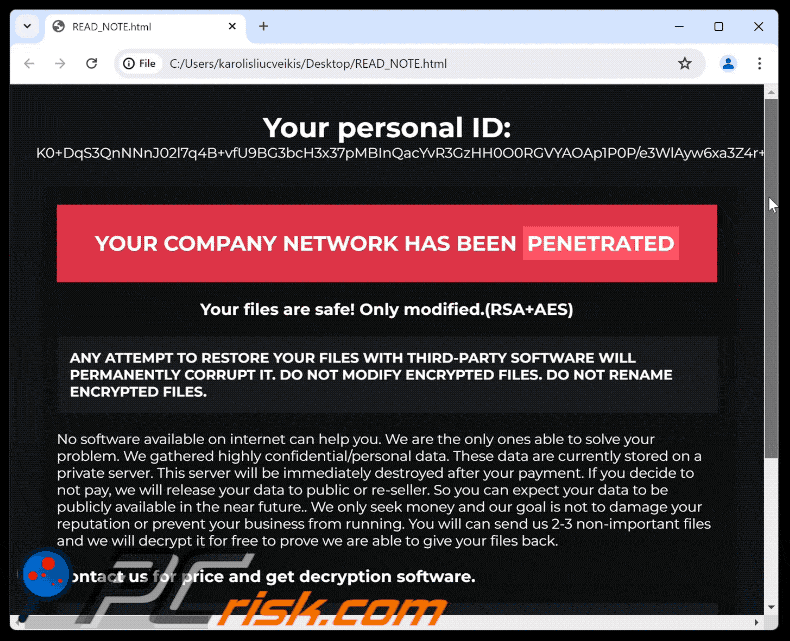 Bear ransomware demande de rançon (READ_NOTE.html)