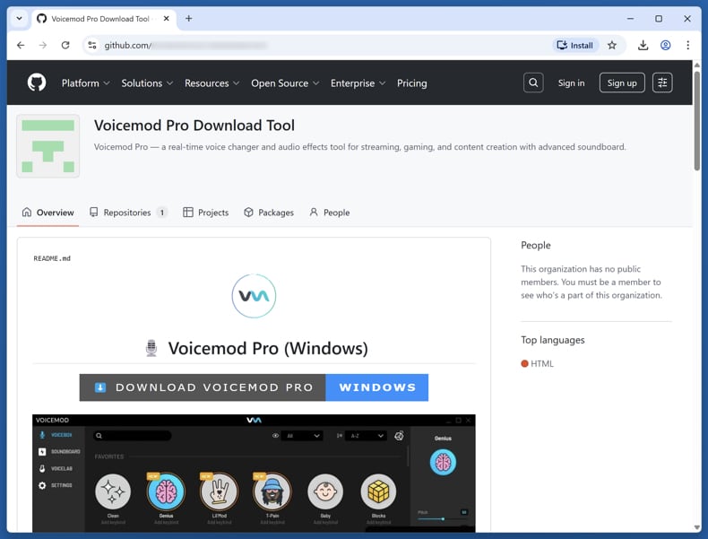 Site README de BoryptGrab Stealer pour un dépôt GitHub malveillant