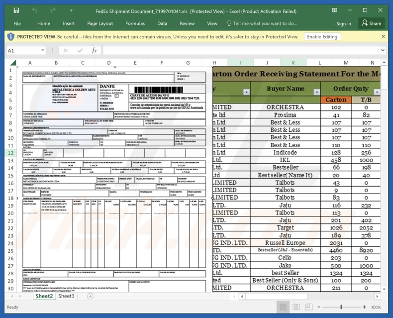 FedEx - Shipment Has Arrived In Our Airport E-mail frauduleux contenant une pièce jointe Excel malveillante