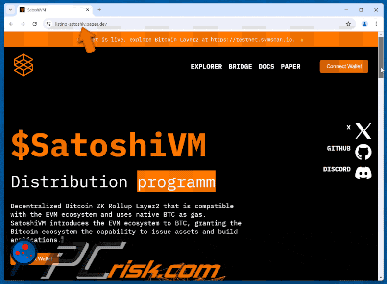 Apparence de l'arnaque liée au programme de distribution SatoshiVM