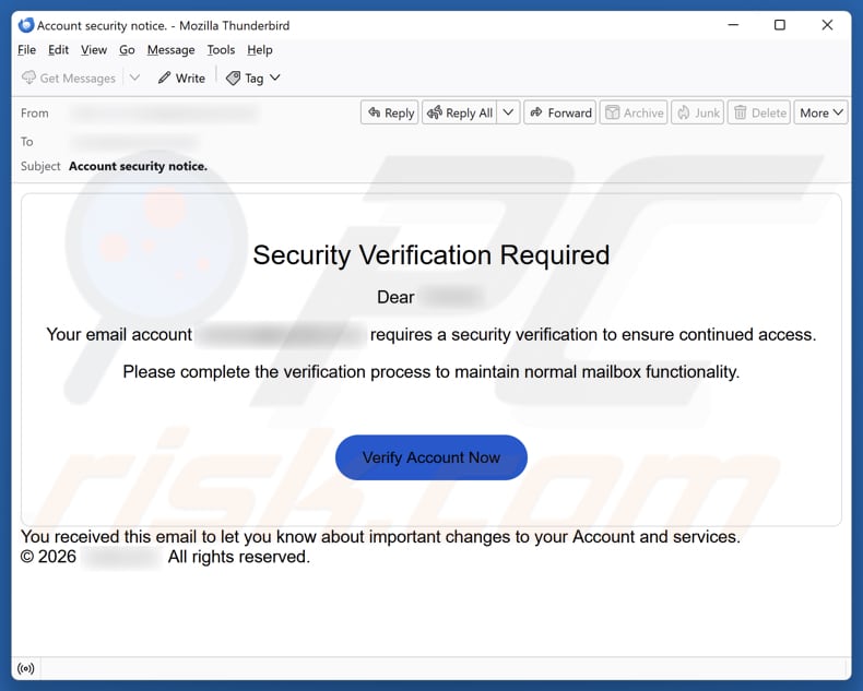 Security Verification Required campagne de spam par e-mail