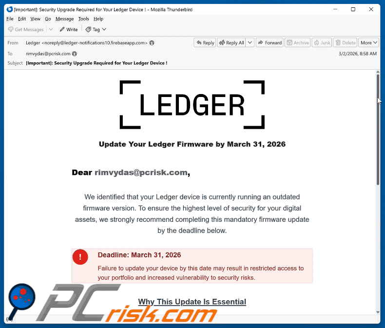 Update Your Ledger Firmware Présentation d'une arnaque par e-mail