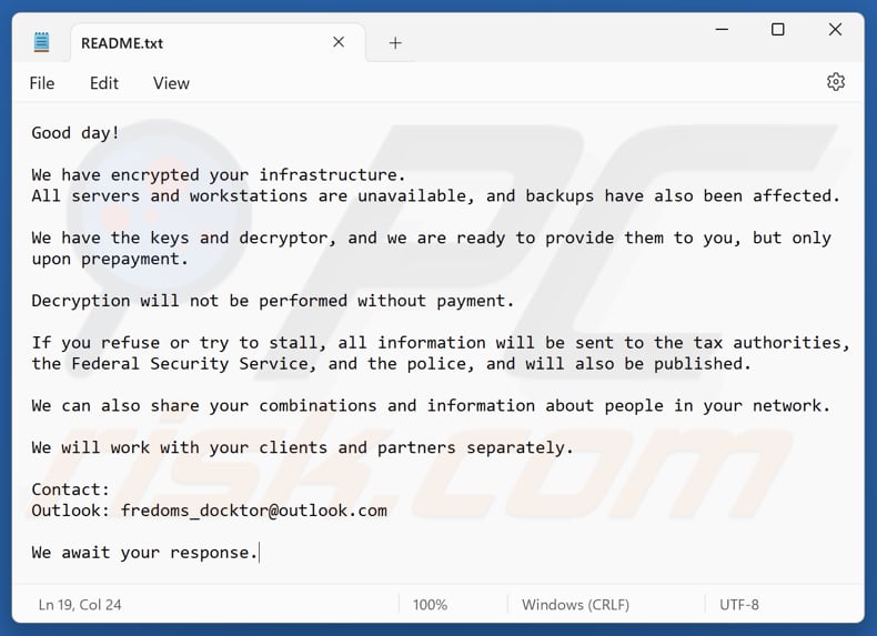 Uragan ransomware fichier texte (README.txt)